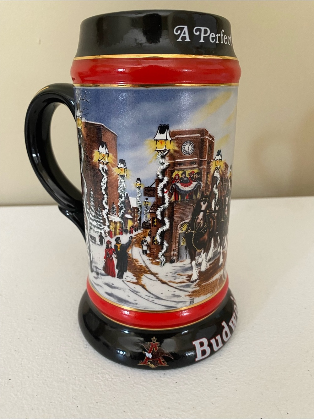Vintage 1992 Budweiser Holiday Ceramic Beer Stein